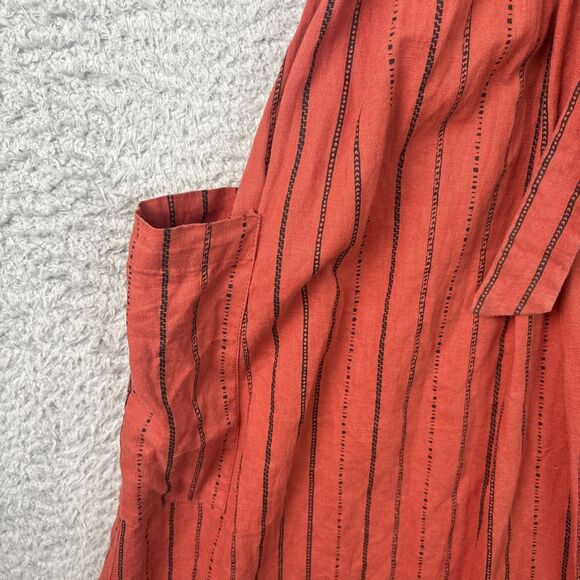 Urban Outfitters Women's Gabrielle Linen Midi Wrap Dress MED Burnt Orange Stripe - Picture 6 of 12